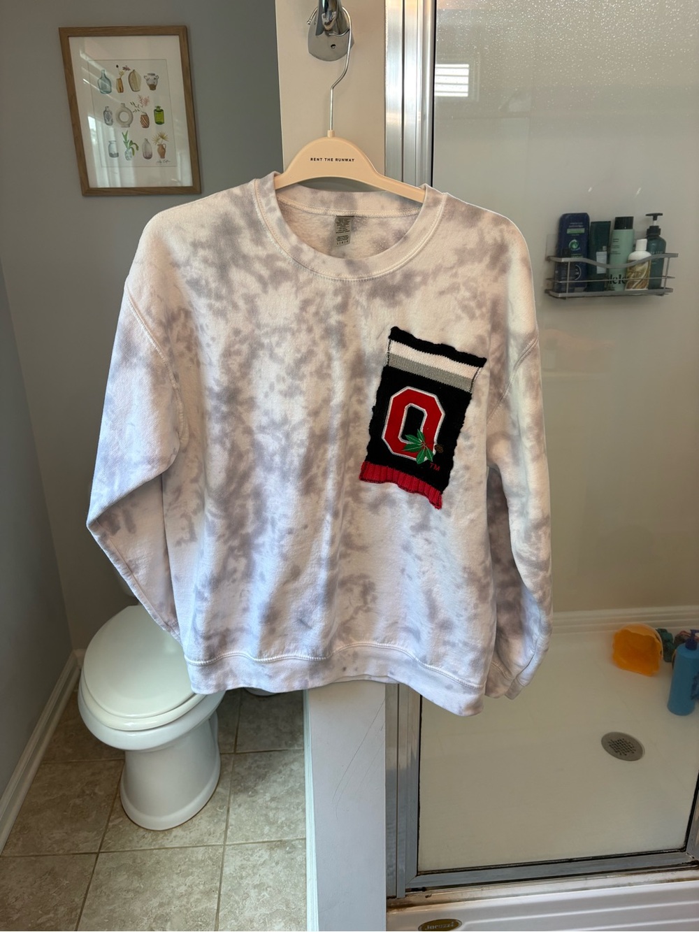 Tie-Dye Crewneck Sweatshirt with Ohio O Patch - White & Gray